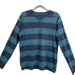Quiksilver men’s striped blue green long sleeve thermal top crewneck size medium